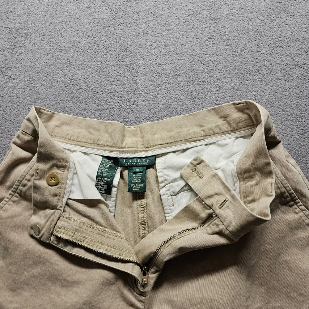 Lauren Ralph Lauren Chino Shorts Womens 10 Khaki Tan Cotton Preppy Classic Twill